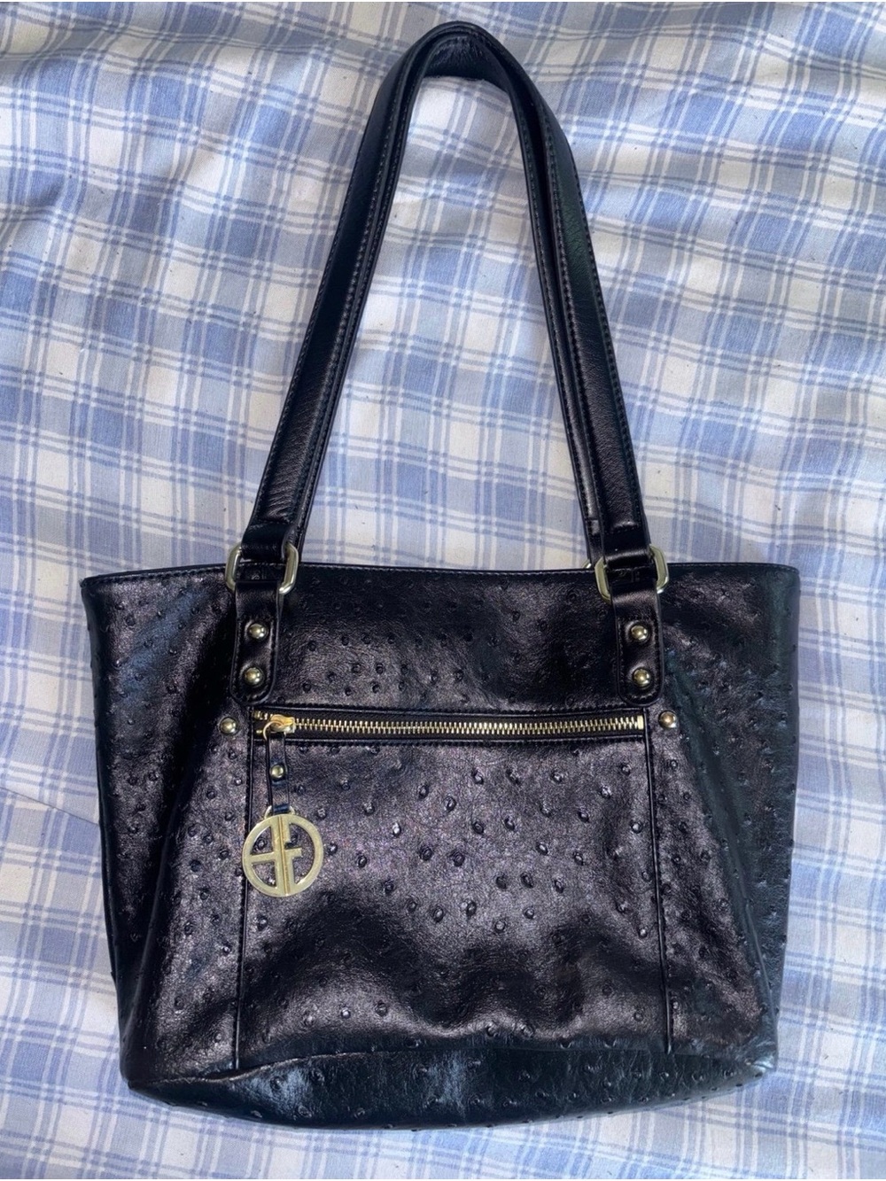 Black Women's Tote Handbag with Textured Finish